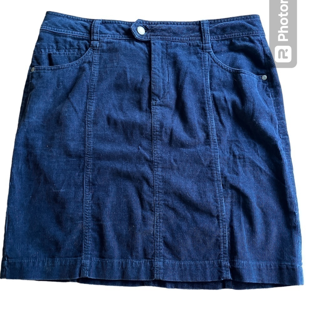 NWOT Faded Glory Corduroy Skirt Navy Size 12 Pockets Button Zipper Closure